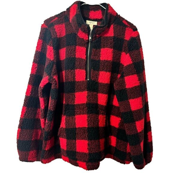 NWT Style & Co  Pullover Jacket Multicolor Large Plaid 1/4 Zip Long Sleeve Red - Picture 2 of 8